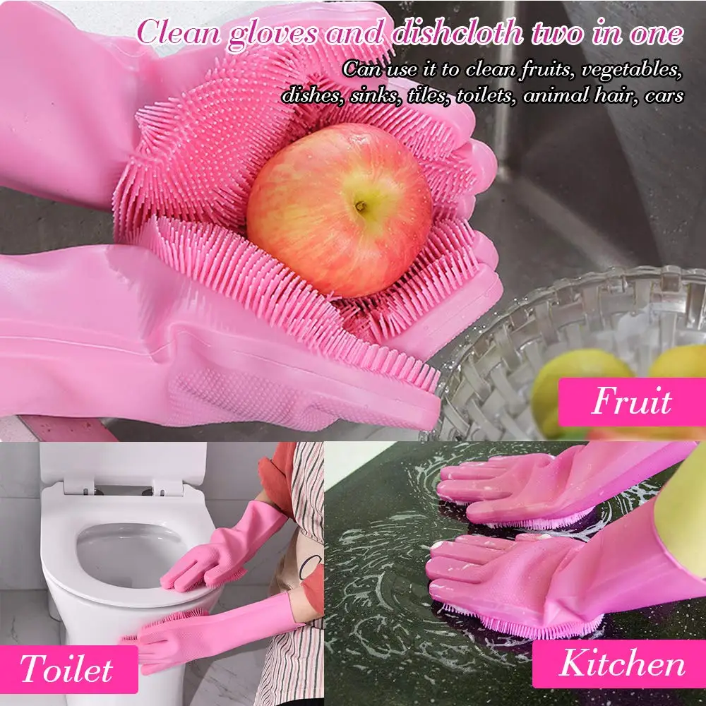 Household Dishwashing Gloves Magic Reusable Silicone Gloves Silicone Cleaning Brush Dish Washing Sponge Gloves for Washing Dish