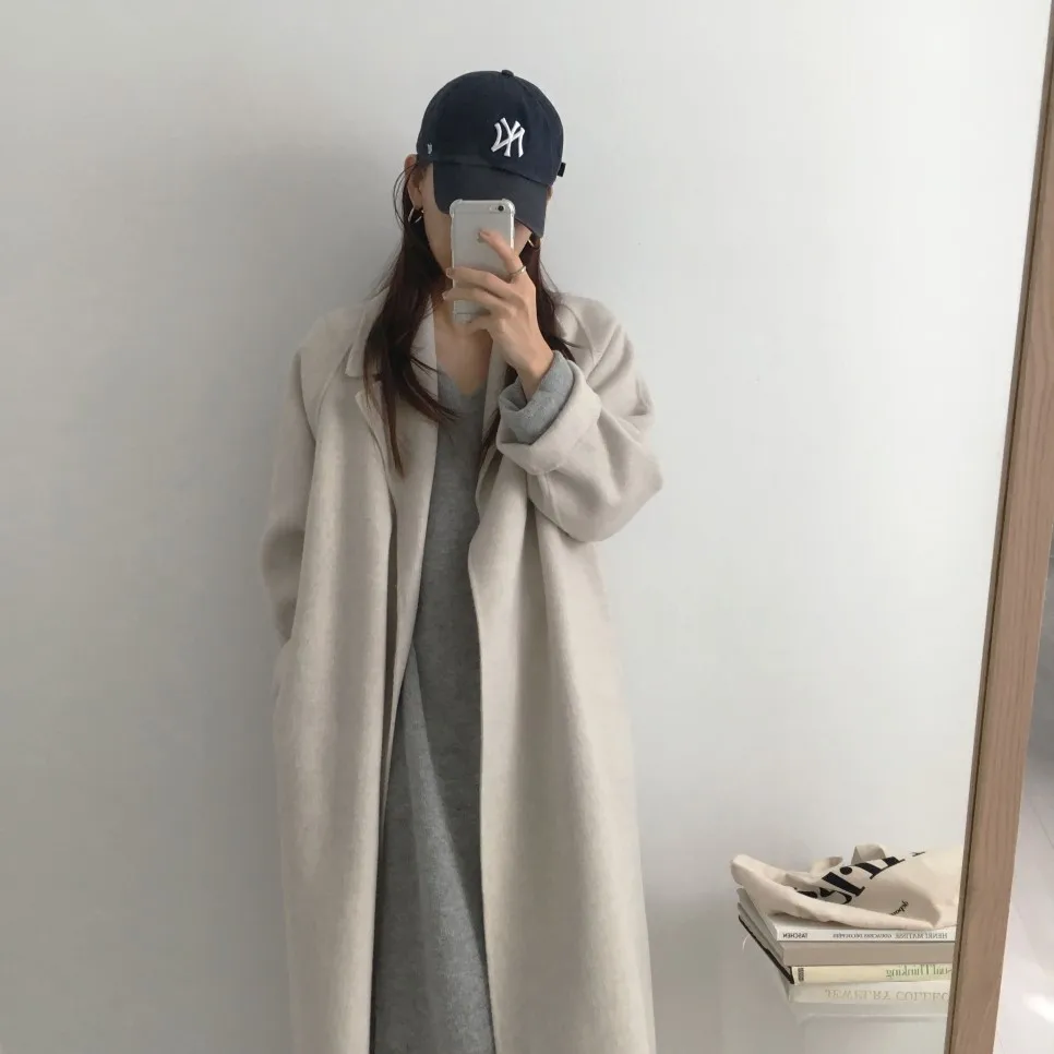 Women's Jacket 2021 Autumn and Winter Long Wool Coat with Belt Solid Color Long-Sleeved Chic Slim Down Shoulder Coat long puffer jacket