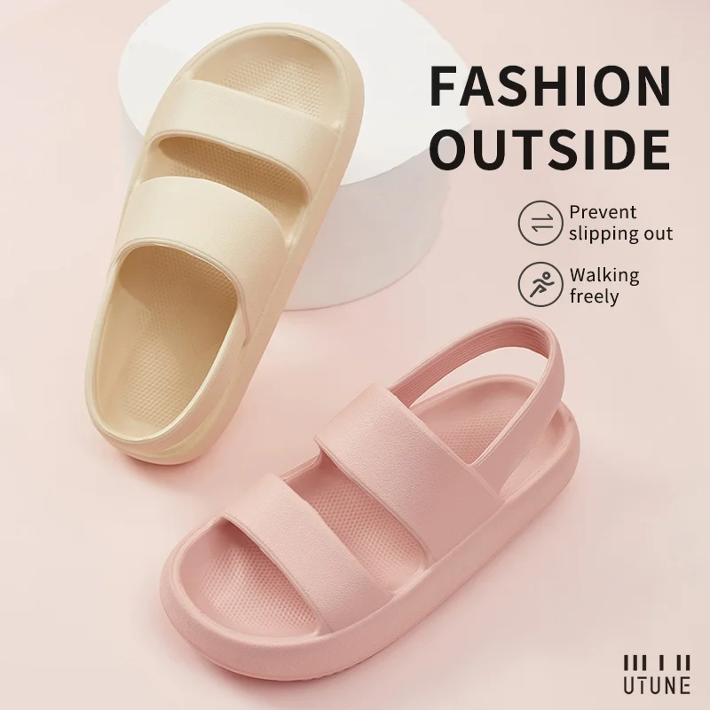 UTUNE KIDS Women's Platform Sandals Summer Soft Outside Slippers Men Beach EVA Slides Women's Home Slippers Anti-slip Indoor