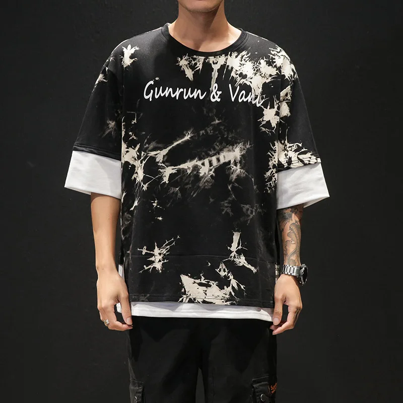 T19835 black Мужская хлопковая футболка Harajuku, уличная мода, забавная футболка, мужские футболки с коротким рукавом, японский стиль, хип-хоп футболка, Мужская s - Цвет: T19835 black