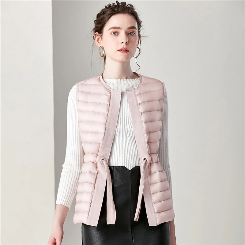 ZYFPGS Sleeveless Coat for Women New Warm Belt Design Women's Ultra Light Duck Down Vest Winter Down Vest Grey Jacket