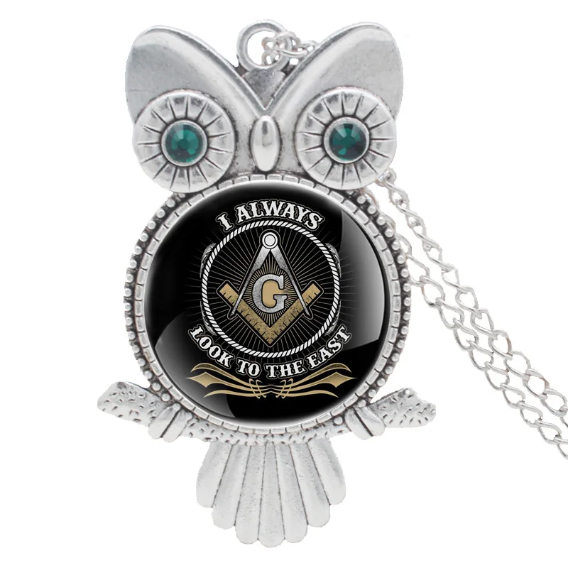 

Classic Handmade Inlaid Rhinestone Necklace I Always Look To The East Masonic symbol Pendant Steampunk Jewelry Gifts