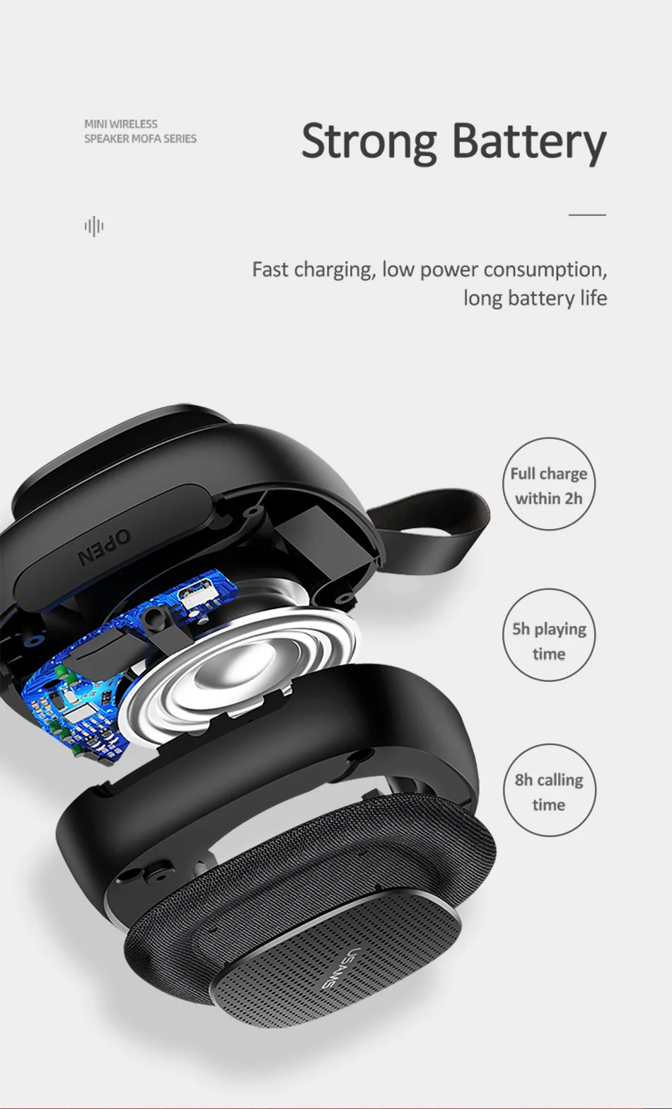 USAMS Портативный беспроводной Bluetooth динамик мини стерео динамик телефон радио музыка сабвуфер Колонка s для компьютера с TF FM