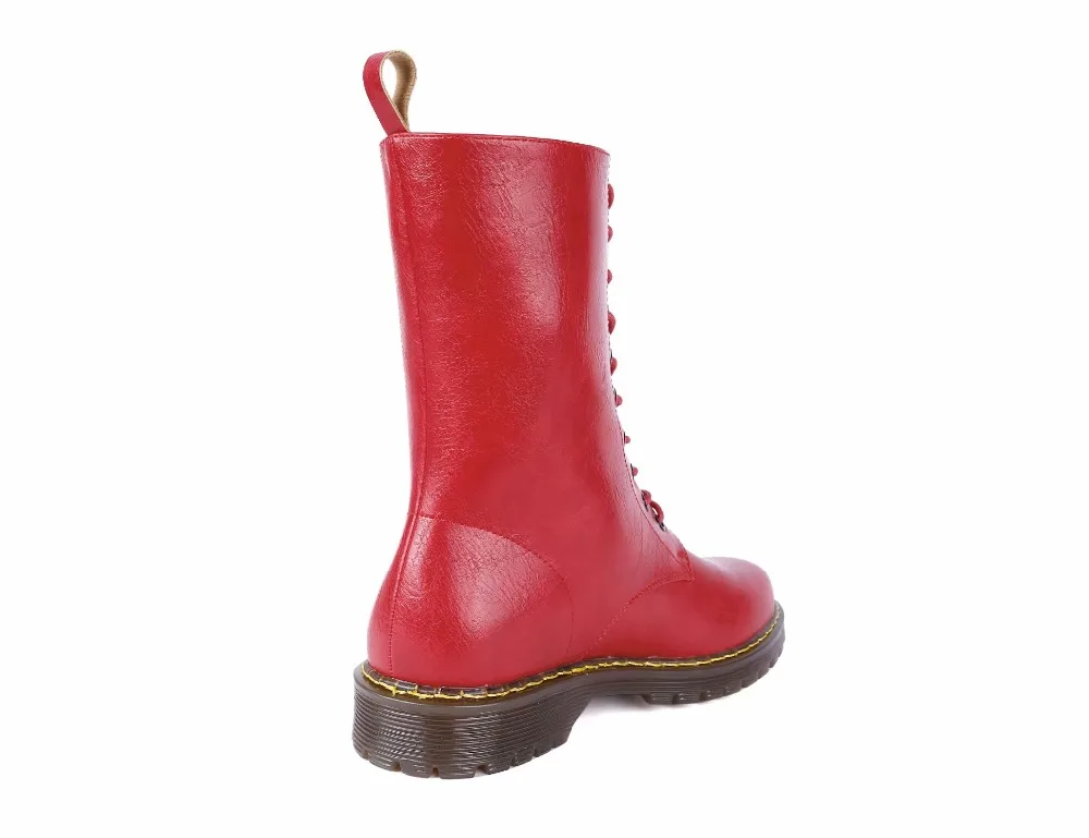 New Plus Velvet Martin Boots British Style Black Red Casual Couple Short Boots Beef Tendon Bottom Slip High Bandage Women's Boot
