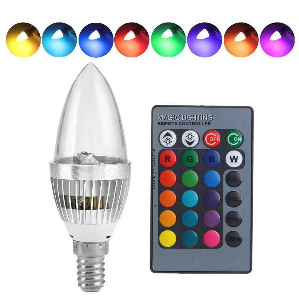 

1-10PACK 3W RGB E12 E14 Candelabra LED Bulb 16 Color Changing Candle Light Lamp Remote Control Bulb for Home Bar Party KTV D30