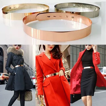 

Fashion Women Mirror Waistband Adjustable Metal Waist Belt Gold Silver Color Vintage Lady Simple Belts