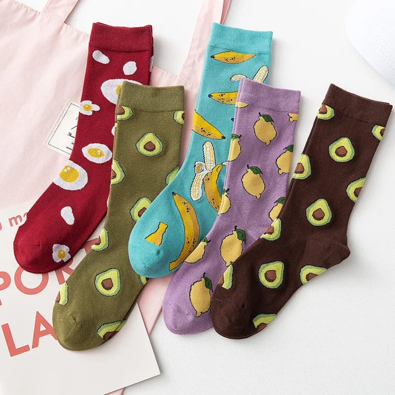 Женские хлопковые носки в Корейском стиле с фруктами и авокадо забавные короткие