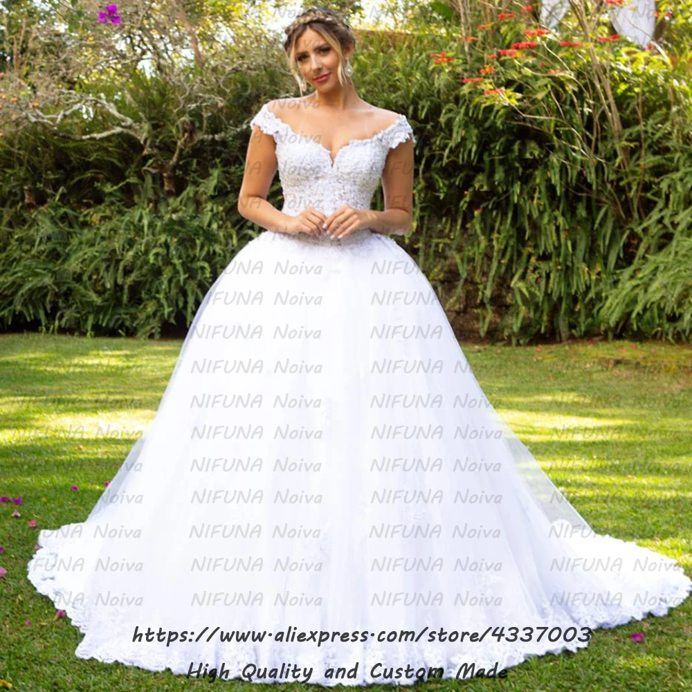 Vestido de Noiva Renda с открытыми плечами Свадебные платья Trouwjurk Романтический Жемчуг Кружева бальное платье свадебное платье Robe Mariee