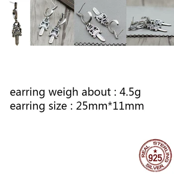 

E28-1 S925 sterling silver earrings personality retro punk hip-hop style eternal cross flower alphabet holy sword shape jewelry
