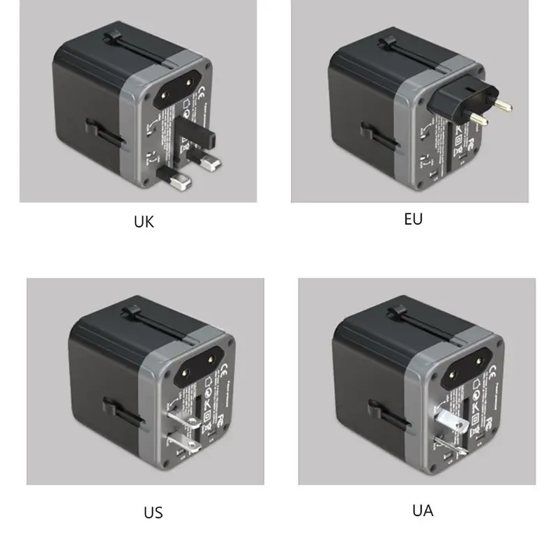 Адаптер питания Универсальный Переходник зарядное устройство 2 USB 1 C USB UK EU AU US Новинка