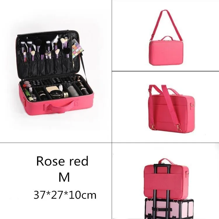 Rosered M 37X27X10cm Водонепроницаемая косметичка из искусственной кожи, косметичка для красоты, сумка для хранения косметики большой емкости, косметический чемодан, органайзер для путешествий, женская коробка - Цвет: Rosered M 37X27X10cm