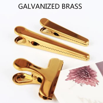 

Scandinavian Style Brass Clip Stainless Steel Bill Folder Storage Metal Seal Hole Clip Gold Long Tail Clip