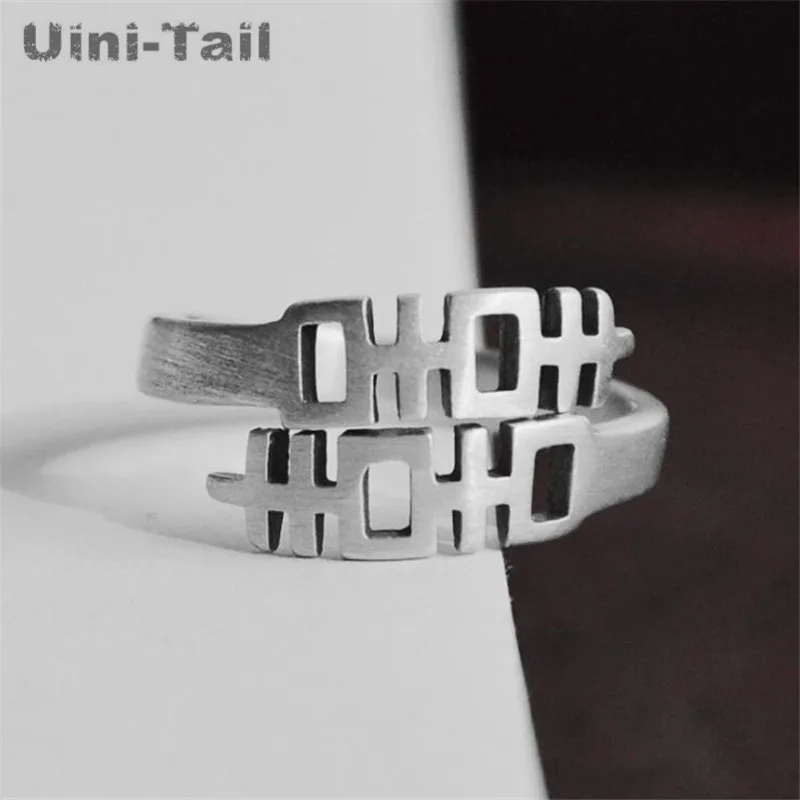 Uini-Tail Горячая новинка 925 Стерлинговое Серебро Китайский национальный стиль тематика "Счастье для двоих" кольцо простой свежий творческий матовый открытый слово кольцо