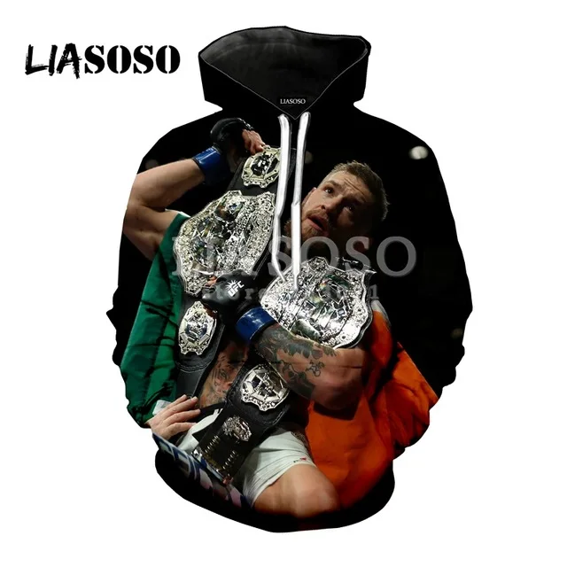 LIASOSO, последняя мода, с капюшоном, для мужчин и женщин, Конор Макгрегор, с капюшоном, 3D цветной принт, топ, толстовка, брендовая одежда