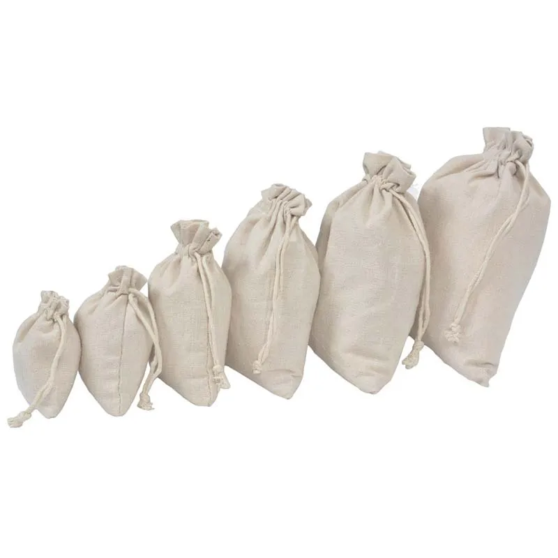 Gift-Bag Packaging Drawstring-Pouch Linen Jute Natural-Resuable Christmas High-Quality