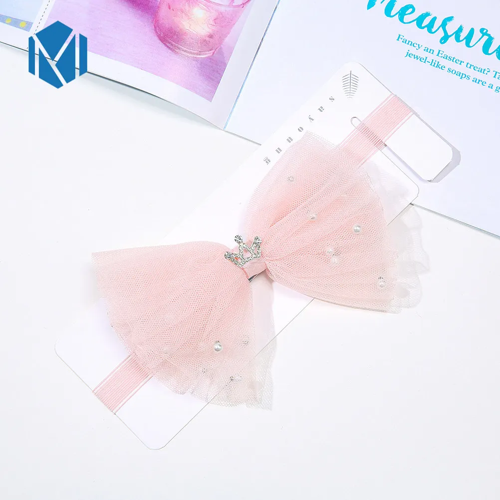 1pc Princess Crystal Crown Bowknot High Elasticity Lace Headband Toddler Girls Sweet Elastic Hairband Children Hair Rings