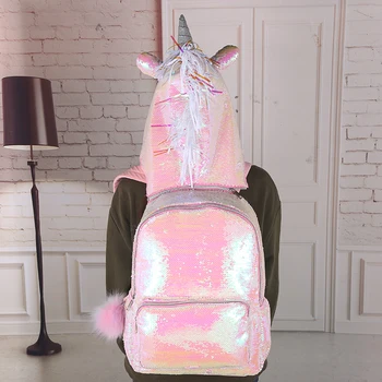 

Variable color Sequins Unicorn Backpack Fashion Glitter School Book Bag Girls Cute Hologram Laser PU Leather Travel Mochila Bag