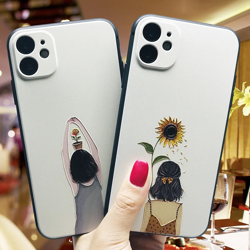 Embossed Silicone Simple Phone Case for IPhone 6 6s 7 8 Plus X XR XS Max Fashion Character Flower Personality 11 | Мобильные
