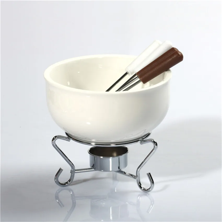 500ml Ceramic Chocolate Pot Set With Forks Shelf Cheese Fondue Kitchen Cooking Diy Tools Heating Furnace Ice Cream Fondue Aliexpress