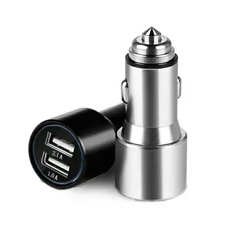 

Mini Metal Mobile Charger Vehicle Charger Safety Hammer Fast Charging 2 USB Large Capacity Output