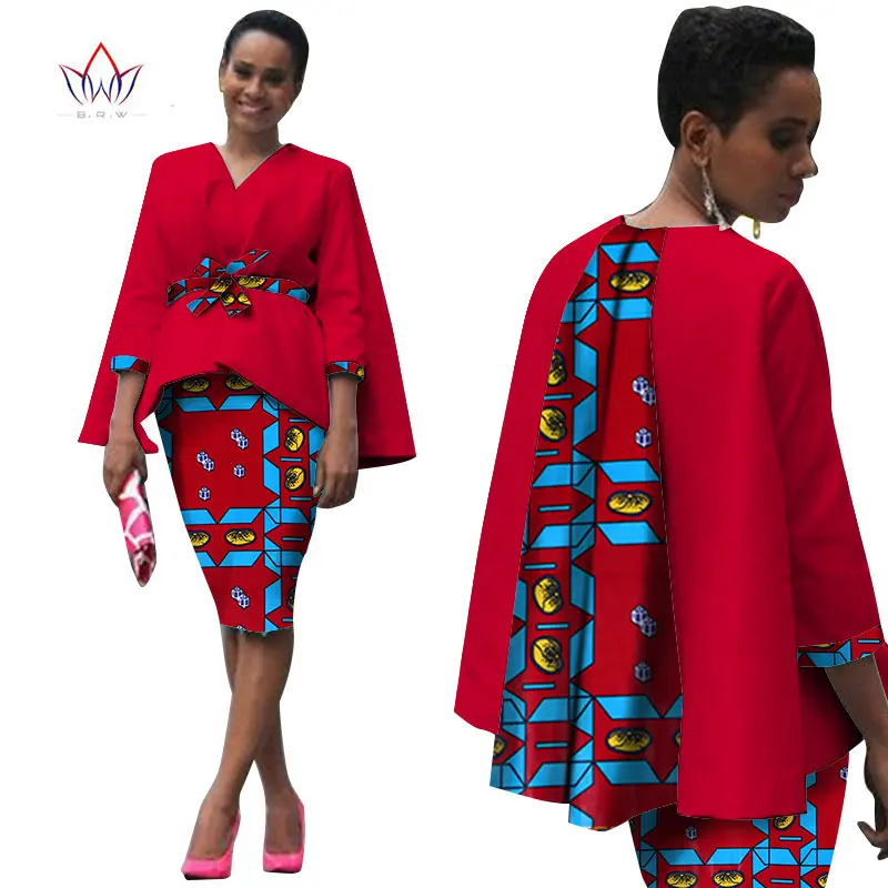 Африканский стиль, женская африканская одежда, комплект из двух предметов, платье, костюм для женщин, топы, куртка и юбка с принтом, Bazin Riche, одежда WY809 - Цвет: 19