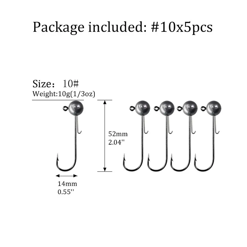 5 шт./партия свинцовая Мормышка колючие рыболовные крючки 5 г 7 г 10 г 14 г круглый шарик джиг головка крюк Weedless длинный хвостовик Крюк для мягкой приманки - Цвет: 5pcs 10g jig head