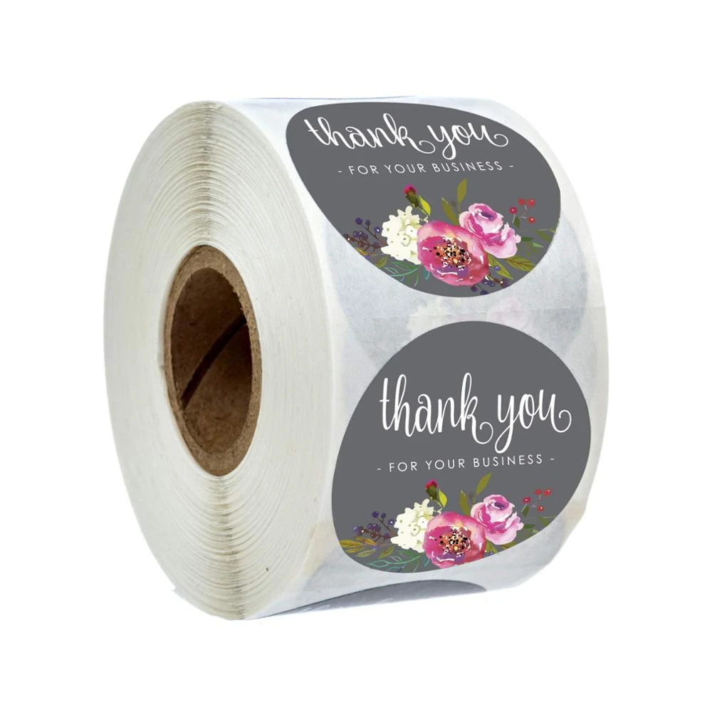 1.5” 500 Stickers Roll Assorted Floral Thank You Stickers Round Sealing Labels