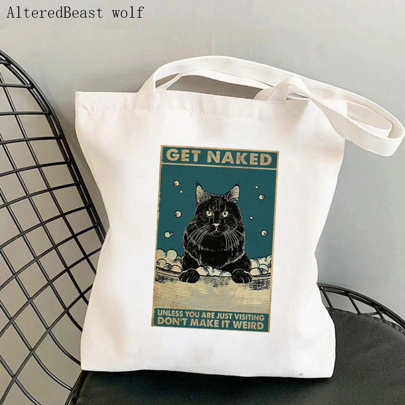Women Shopper bag Black Cat Drink Wine Funny Saying Bag Harajuku Shopping Canvas Bag girl handbag Tote Shoulder Lady Bag