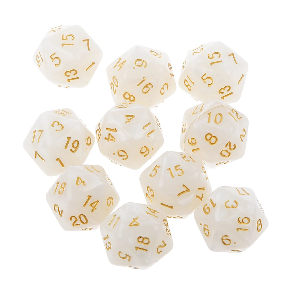 20x Polyhedral D10 D20 Dice 10mm for Dungeons and Dragons Gaming Toy Black&White