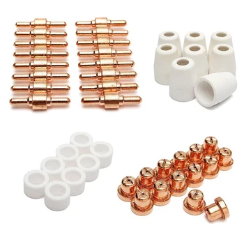 

46pcs Durable Copper Electrodes Tips Shield Cups Ceramics Professional Extended Swirl Rings Nozzle Set Plasma Cutter Consumables