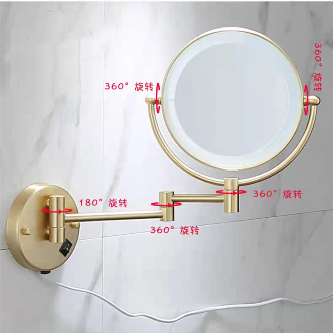 Cosmetic Mirror Antique Brass Dual Side LED Wall Lamp Magnification 3 X/5 X/10 X Extending Folding Brushed Gold Makeup Mirrors 4
