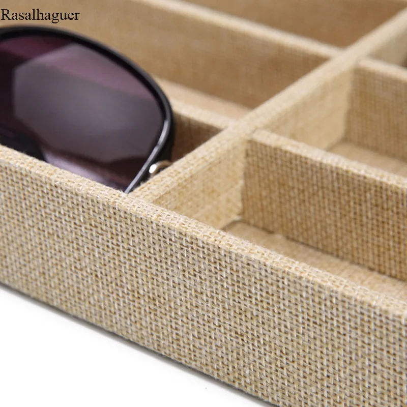 Fashion Glasses Cases Linen 6/10/12 Grids Sunglasses Display Box Sunglasses Display Glasses Display Props Jewelry Organizer Tray