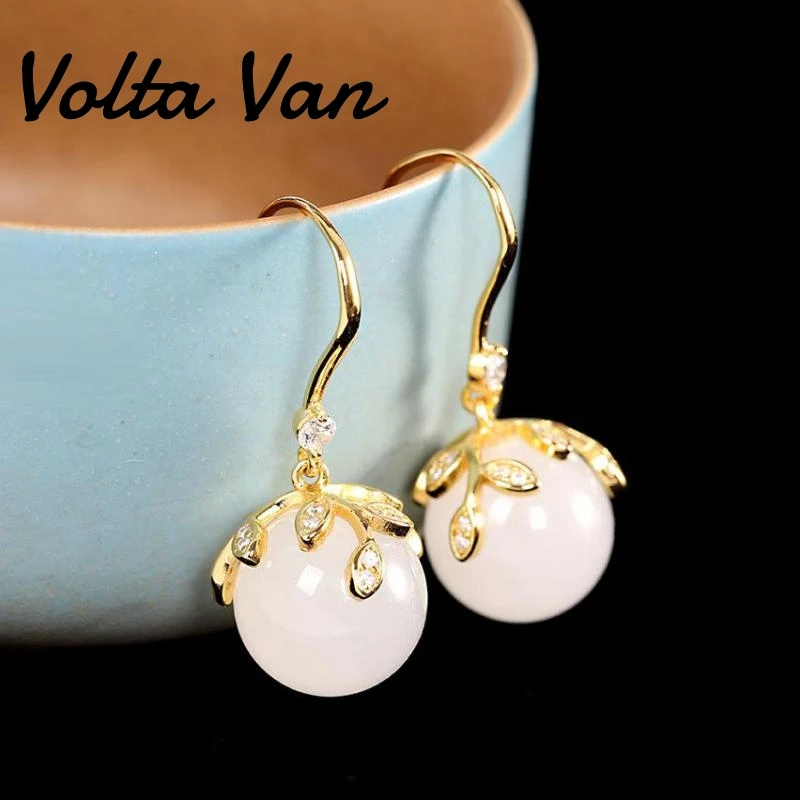 

Volta Van Drop Earrings 925 Sterling Silver Pendientes Plata 2022 New Natural Jade Elegant Fine Jewelry Flower Concise Earrings