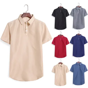 

2020 New Men Summer Casual Shirt Fashion Clothing Short Sleeve Thin Lapel Pure Color Shirt Top Blouse Shirts For Men #5.2