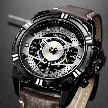 

MEGIR Top Brand Men's Watches Luxury Military Sports Watch Men Fashion Leather Quartz Army Wristwatch Date Watches reloj hombre