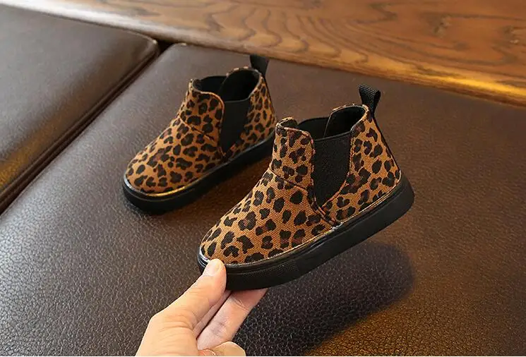 New Winter Girls Boots Leopard Princess Ankle Boots Kids Snow Boot Leather Non-slip Warm Children Sneakers Size 21-30