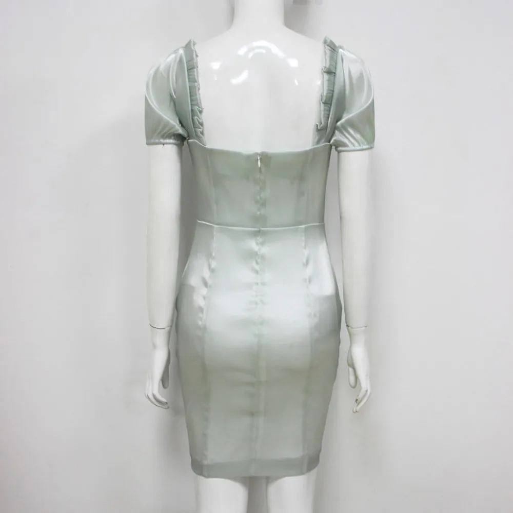 Новые женские зеленые квадратные воротнички с коротким рукавом Vestidos знаменитости вечерние платья оптом