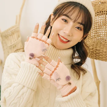

2019 New Style Cute Gloves Winter Women Fingerless Gloves Multifunctional Cute Warm Patchwork Mittens for Students and Girs