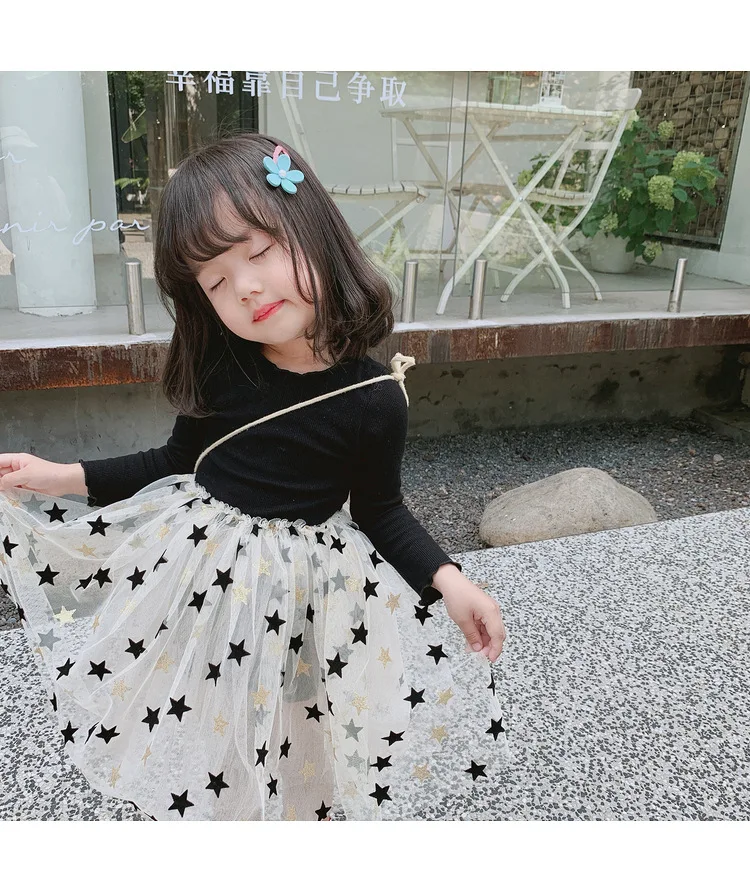 Хлопковое платье из вуали в Корейском стиле с вуалью для маленьких девочек Осенняя детская одежда с длинными рукавами платья принцессы для девочек 0,8 кг#52