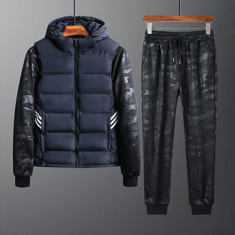3piece suit navy 3 шт набор для бегунов 9XL 8XL 7XL размера плюс мужской s спортивный костюм повседневная мужская куртка с длинным рукавом теплый жилет брюки комплект спортивной одежды мужской - Цвет: 3piece suit navy