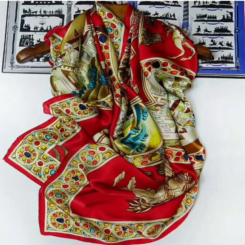 Женский шелк 110 см квадратный шарф шелковый атлас шаль обёрточная бумага купить 1 получить 1 Forbidden City Calendar FREE#4138