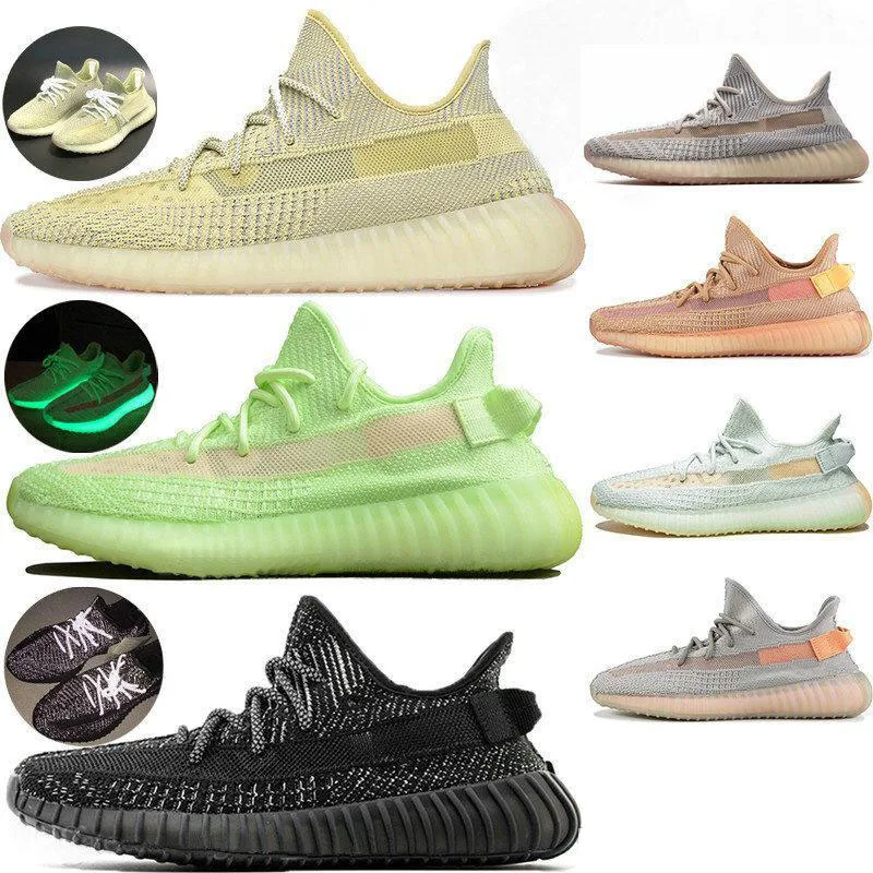 

2019 Lundmark Pink GID Glow In The Dark Clay Black Static Clay Running Shoes Men Women Kanye West Sneakers 36-48