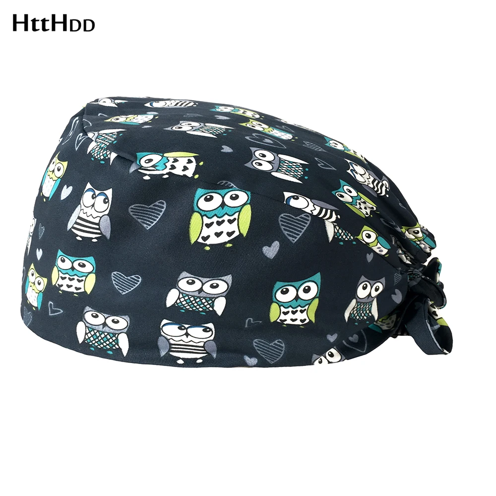 

wholesale Multicolor cartoon printing Lab girl sweat-absorbent Pet grooming work hat Laboratory hat Dust-proof cleaning cap-H22