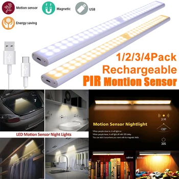 

40CM 60LEDs 2 Row Lamp USB Rechargeable LED PIR Motion Sensor Night Light Portable Wall Lamp For Cupboard Kitchen Wardrobe D30