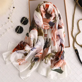

2020 New Spring Women Winter Neck Warm Large Thin Pashmina Floral Print Shawl Wrap Soft Silk Feeling Scarves Hijab