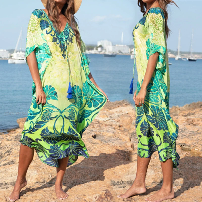 

Cotton Long Beach Dress Beach Coverups for Women Pareo de Plage Swimsuit Cover up Beach Sarongs Swimwear Kaftan Beach #Q845