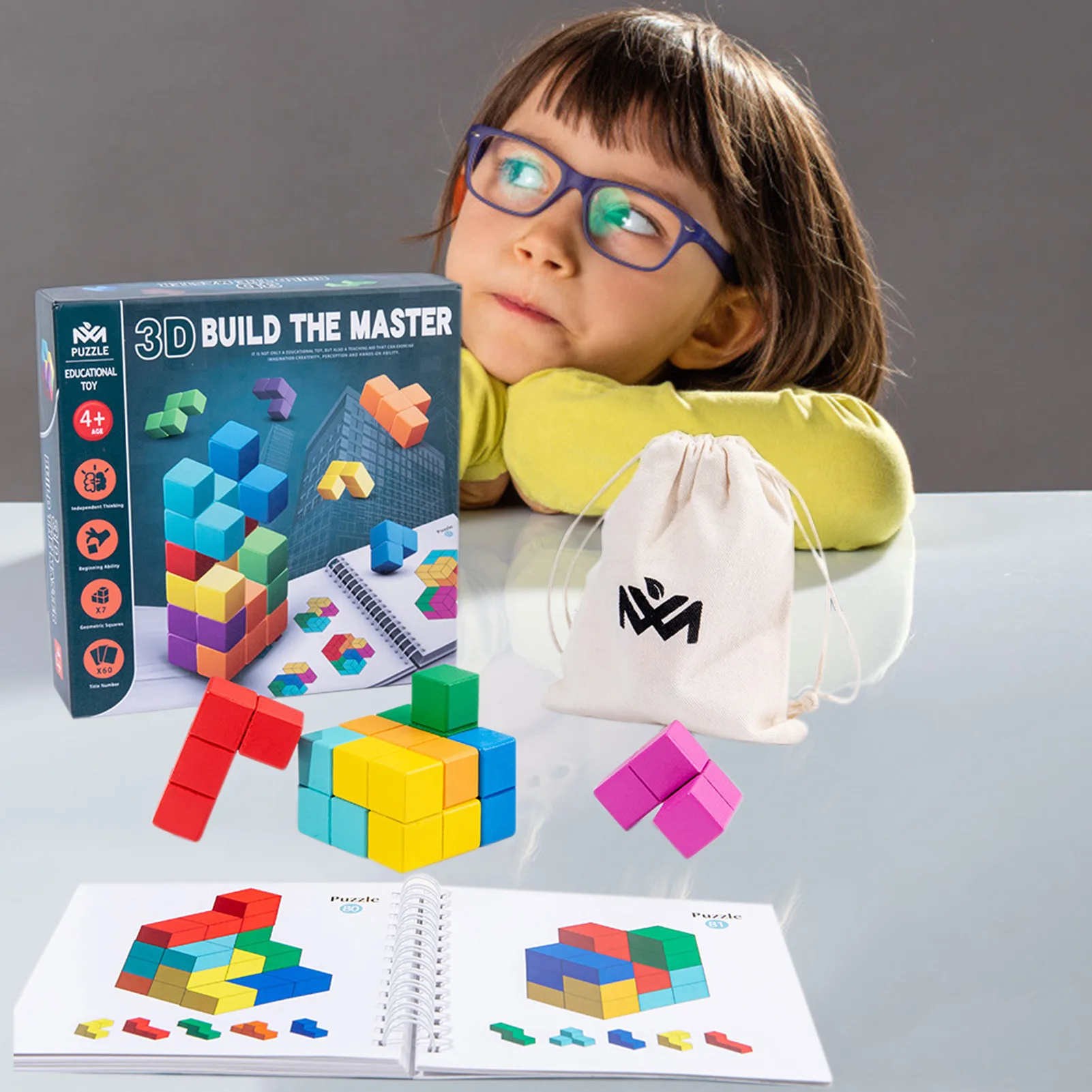 Caixa de Quebra-cabeças de Madeira Empilhamento de Jogos com Tijolos Brinquedos para Crianças Colorida Coloridos 8 Cheap Cubos mágicos