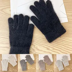 1 Pairs Women Winter Gloves Knitted Mittens Solid Color Plush Warm Cashmere Outdoor Soft Riding Keep Warm Full Fingers Mittens