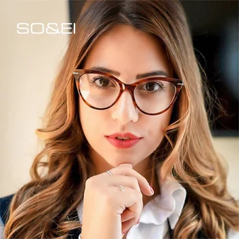 

SO&EI Fashion Cat Eyes Women Glasses Frame TR90 Spring Hinge Clear Lens Eyewear Men Optical Myopia Prescription Eyeglasses Frame