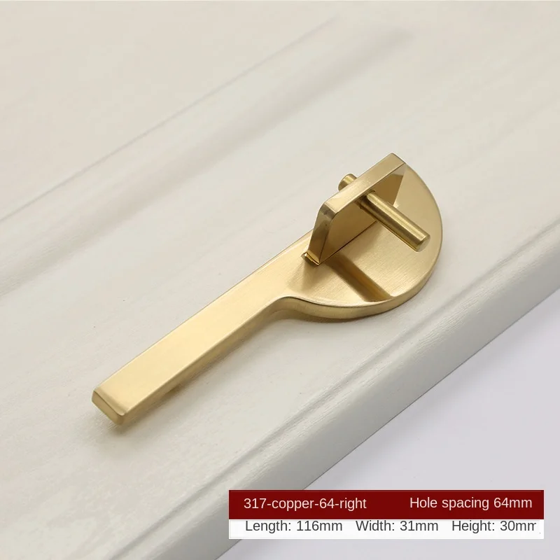317-C.C64mm-Right JD New Chinese Zinc Alloy Door Wardrobe Brushed Brass Door Handle Gold Cabinet Drawer Door Handle Furniture Handle Hardware - Color: 317-C.C64mm-Right